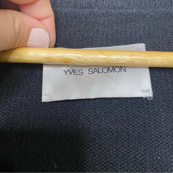 Yves Salomon Black Cashmere Mink Fur Trim Cardigan Blazer Jacket Women's Large - Picture 3 of 9